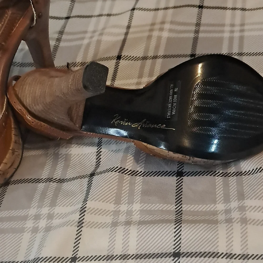 Brown Cork-Trim High Heel Sandals with Bow Accent - Picture 2 of 3
